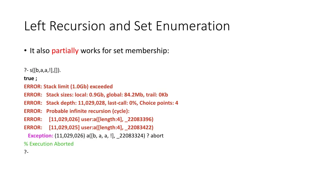 left recursion and set enumeration 2