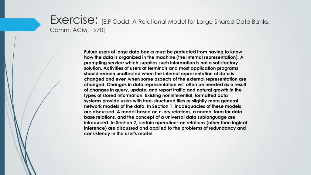 exercise e f codd a relational model for large