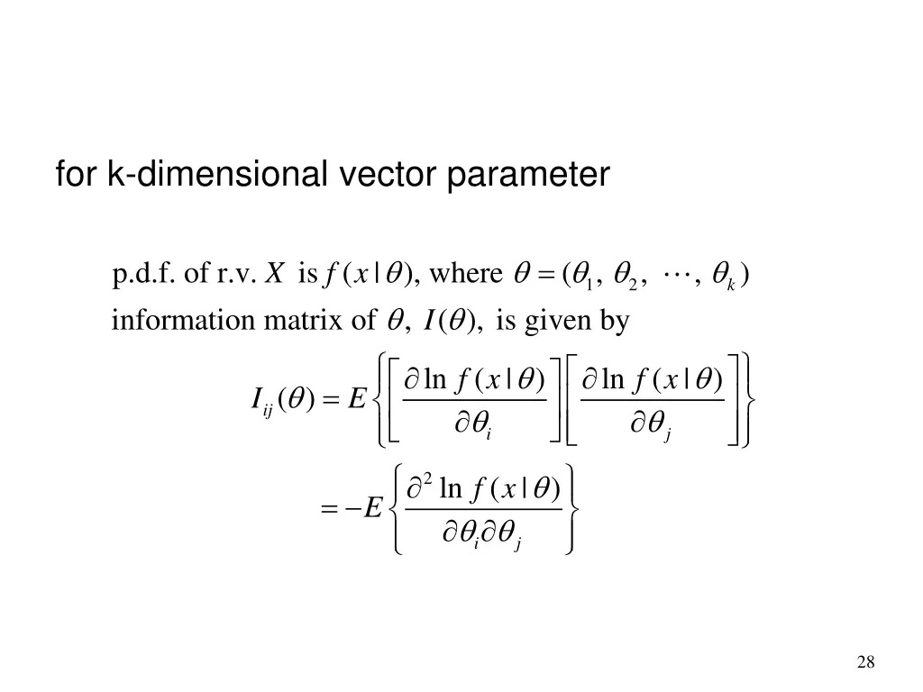 for k dimensional vector parameter