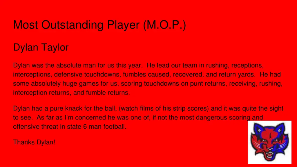 most outstanding player m o p