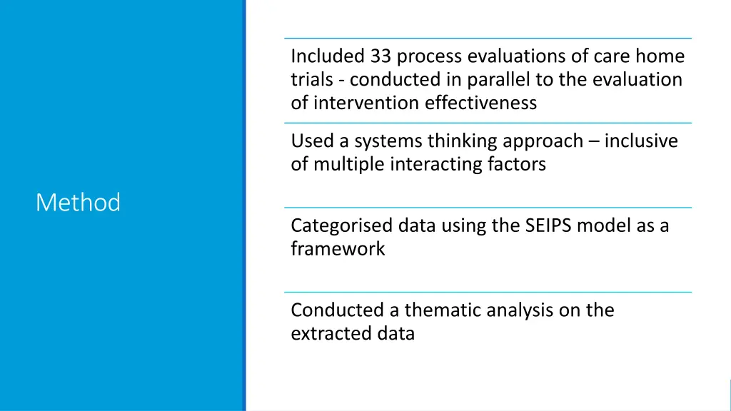 included 33 process evaluations of care home
