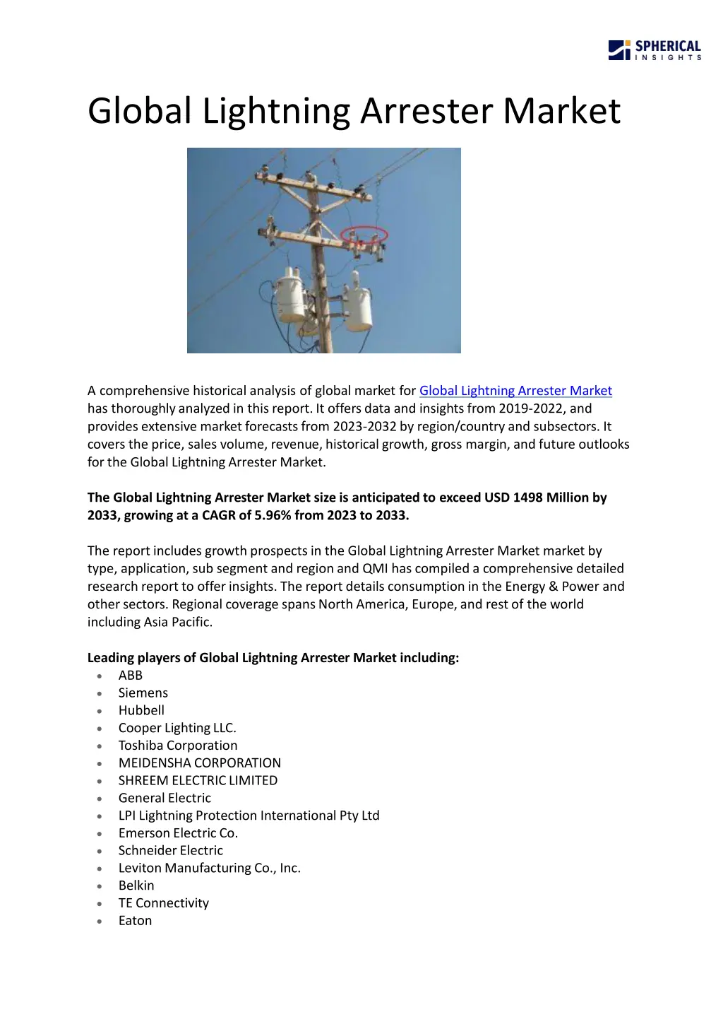 global lightning arrester market