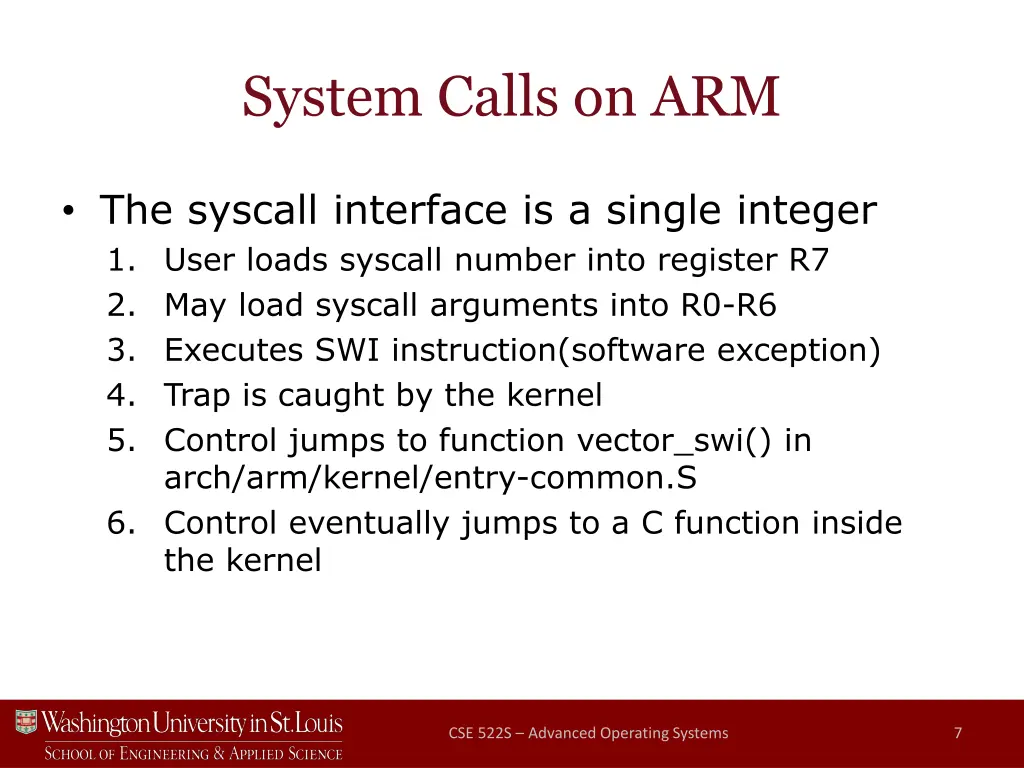 system calls on arm