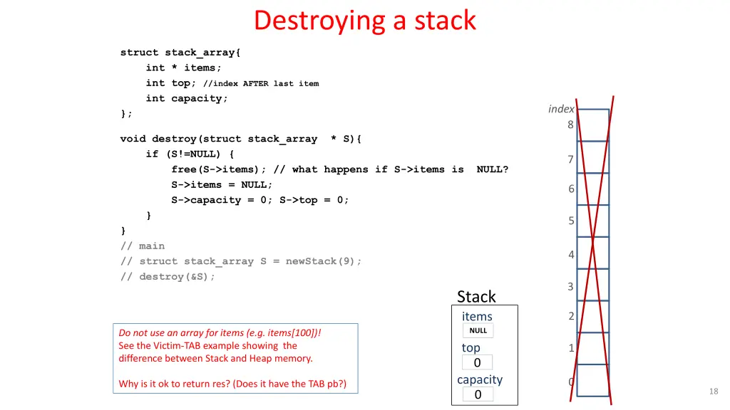 destroying a stack