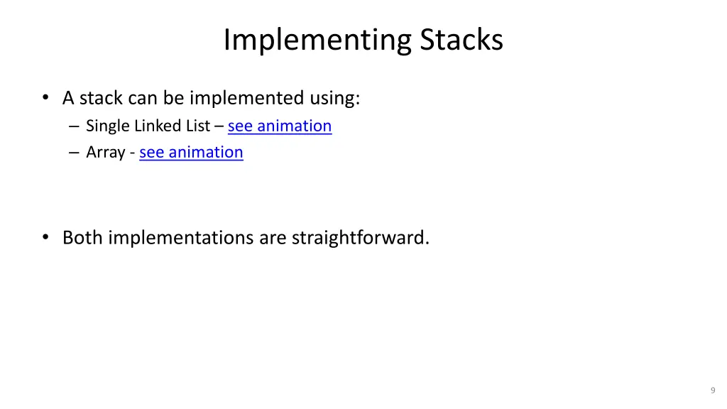 implementing stacks
