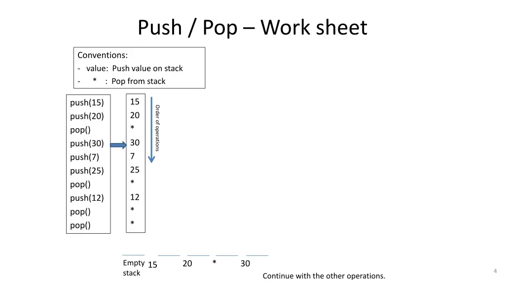 push pop work sheet