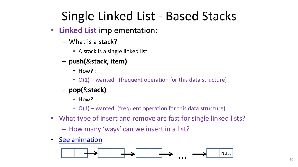 single linked list based stacks linked list