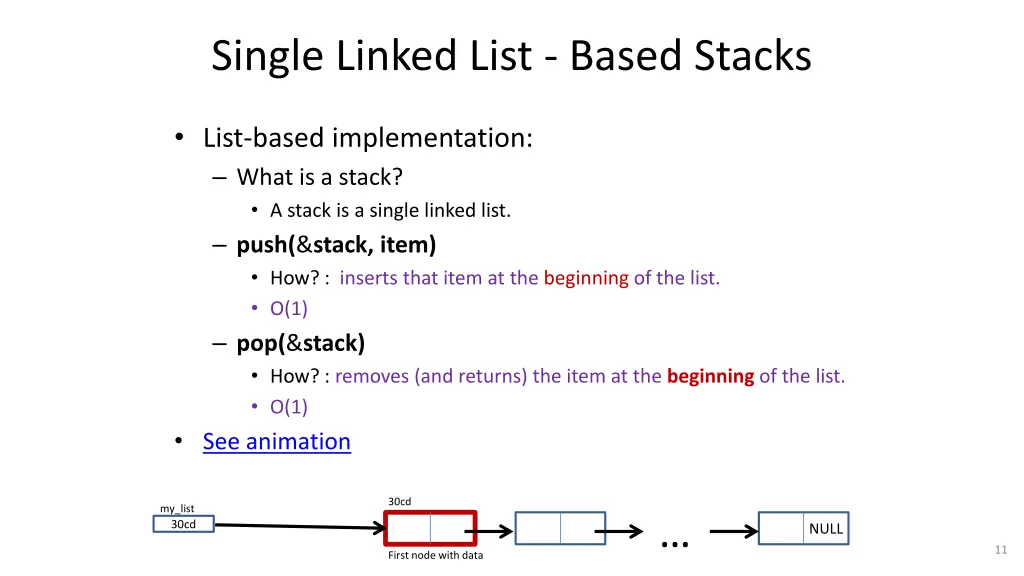 single linked list based stacks