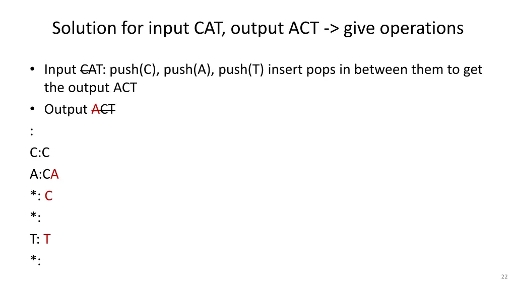solution for input cat output act give operations