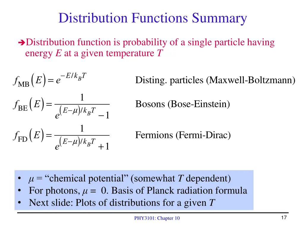 distribution functions summary