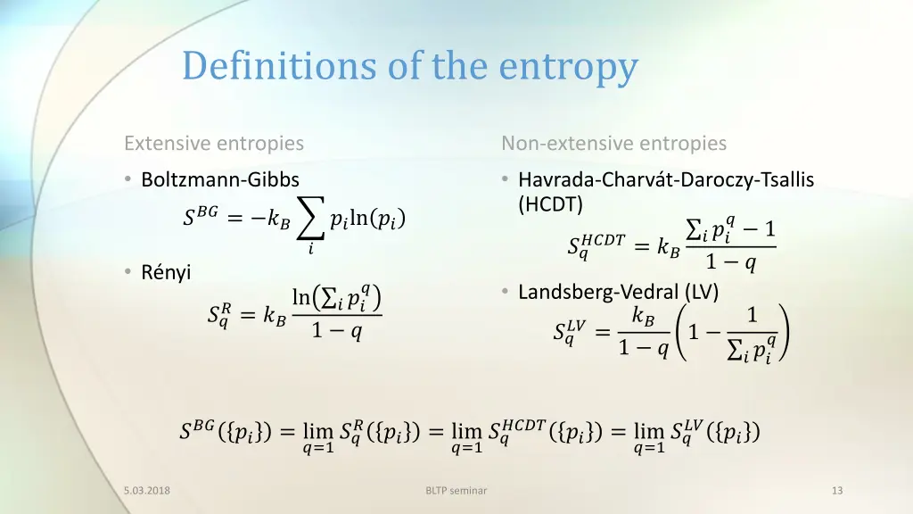 definitions of the entropy