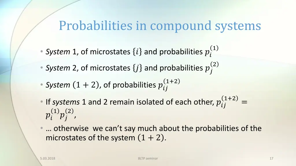 probabilities in compound systems