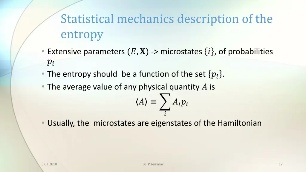 statistical mechanics description of the entropy