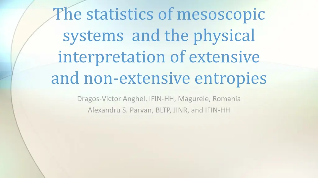 the statistics of mesoscopic systems