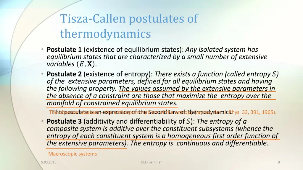 tisza callen postulates of thermodynamics
