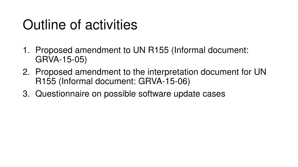 outline of activities