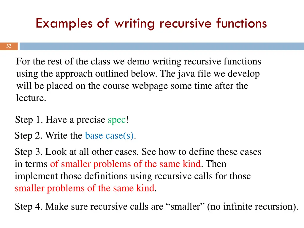 examples of writing recursive functions
