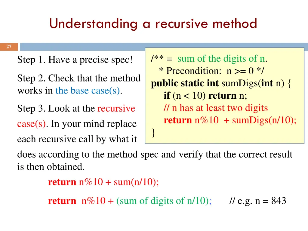 understanding a recursive method 1