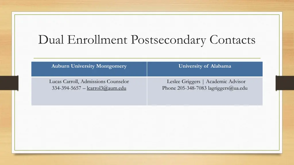 dual enrollment postsecondary contacts 1