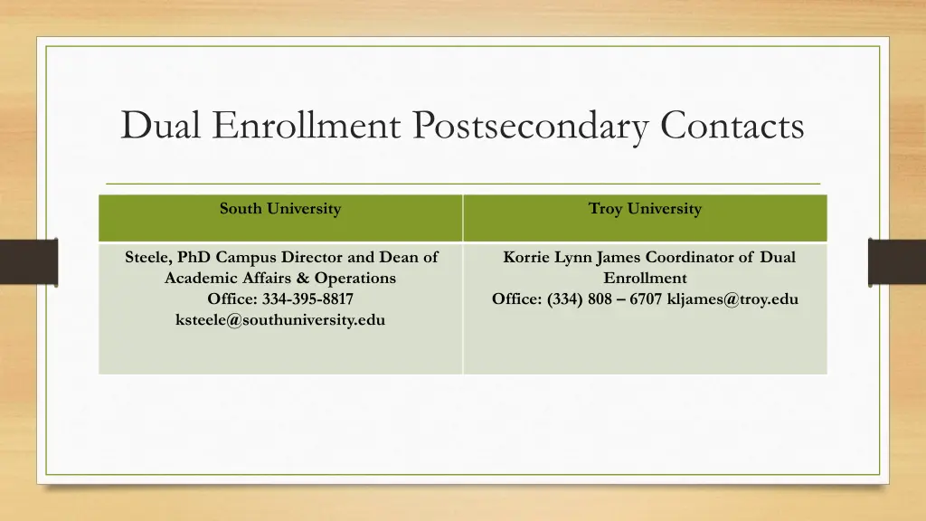 dual enrollment postsecondary contacts 2