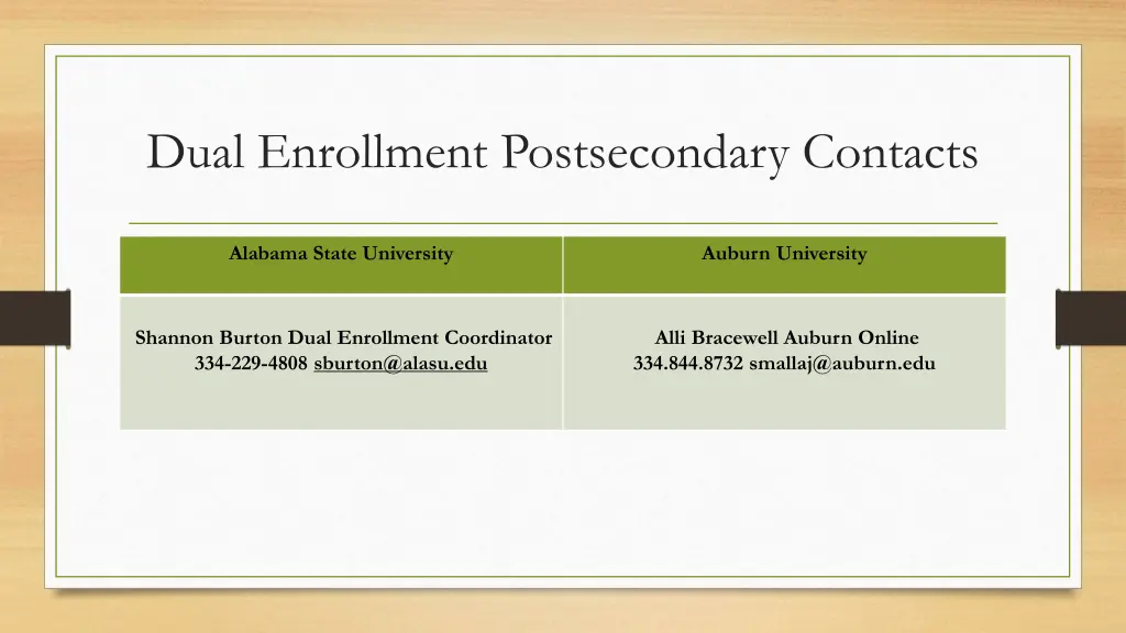 dual enrollment postsecondary contacts