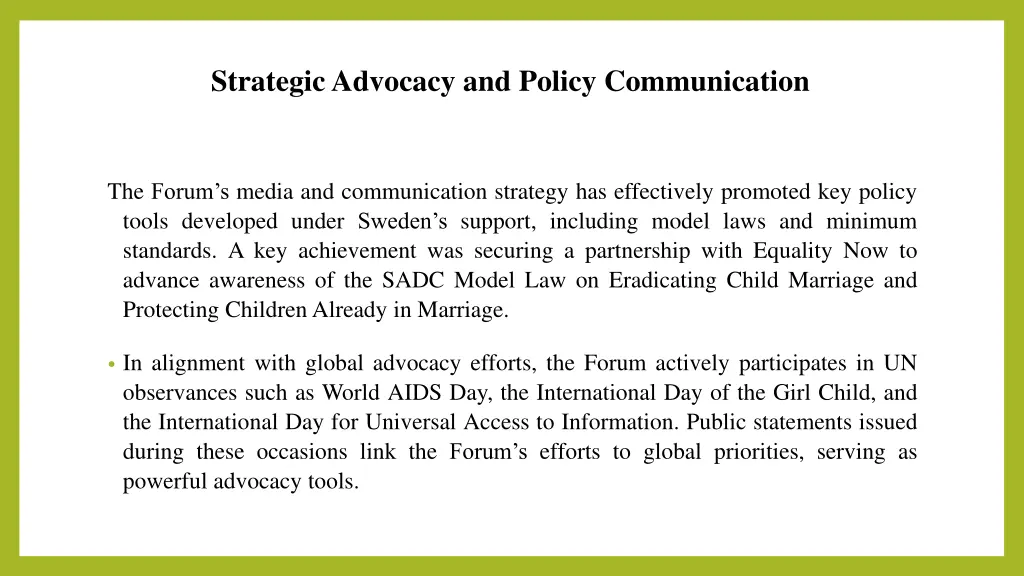 strategic advocacy and policy communication