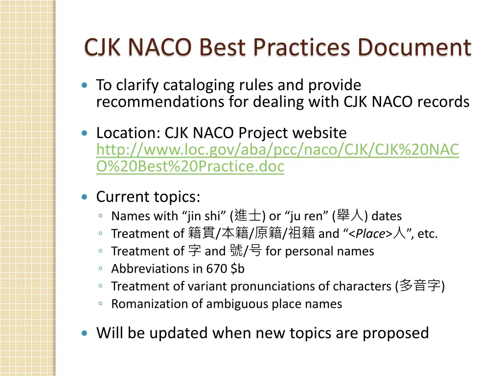 cjk naco best practices document