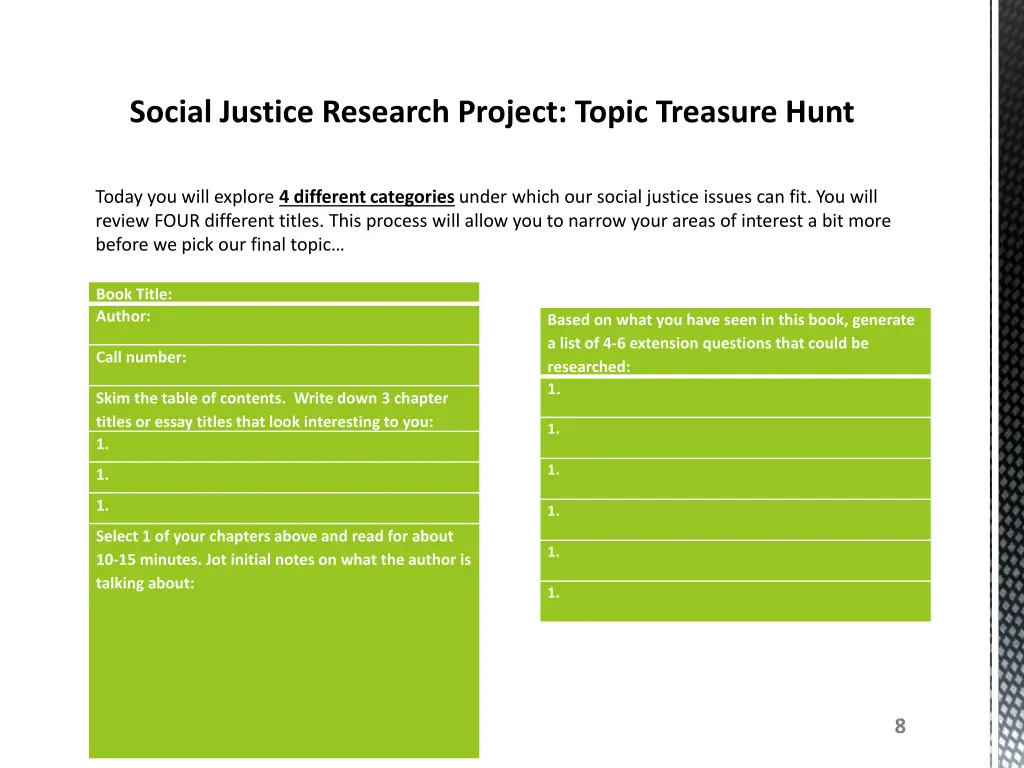 social justice research project topic treasure