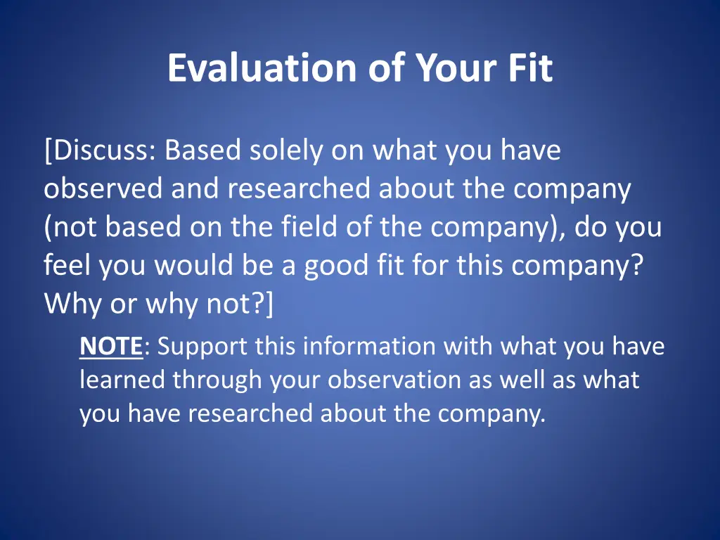 evaluation of your fit