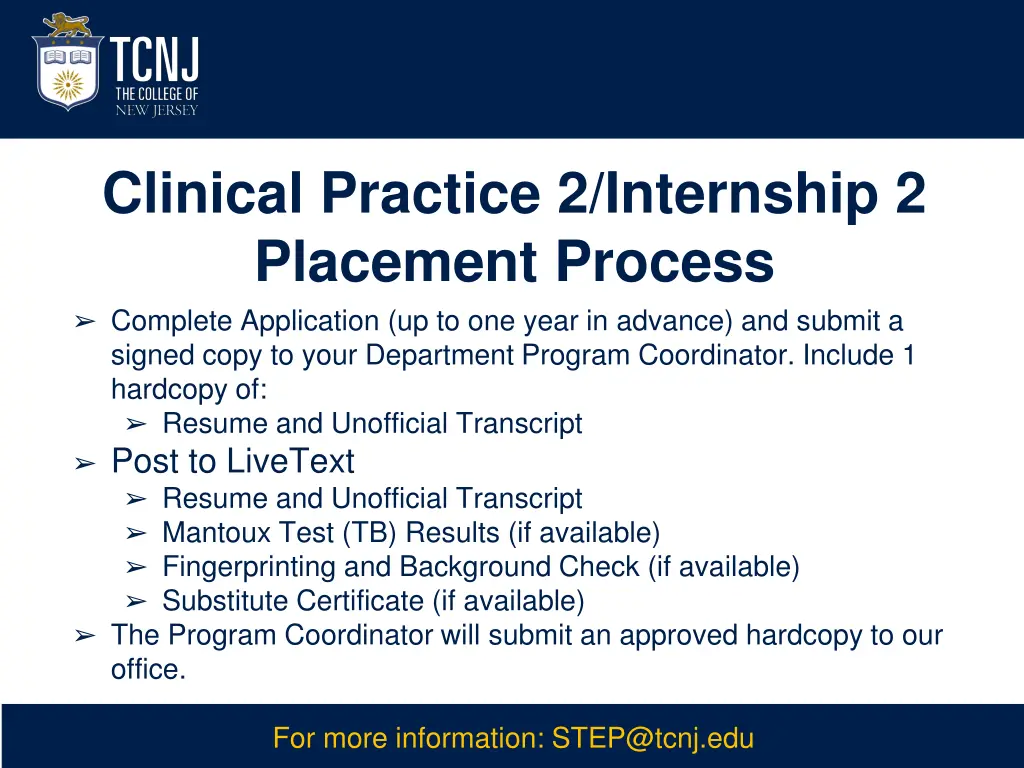 clinical practice 2 internship 2 placement process