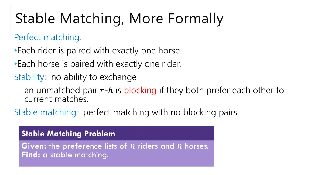 stable matching more formally perfect matching
