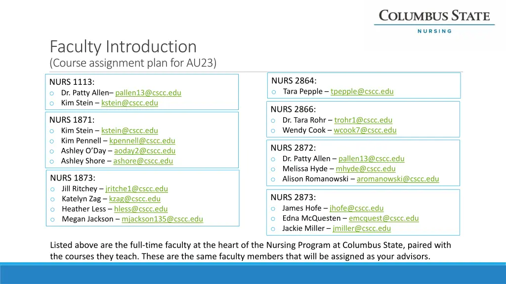 faculty introduction course assignment plan
