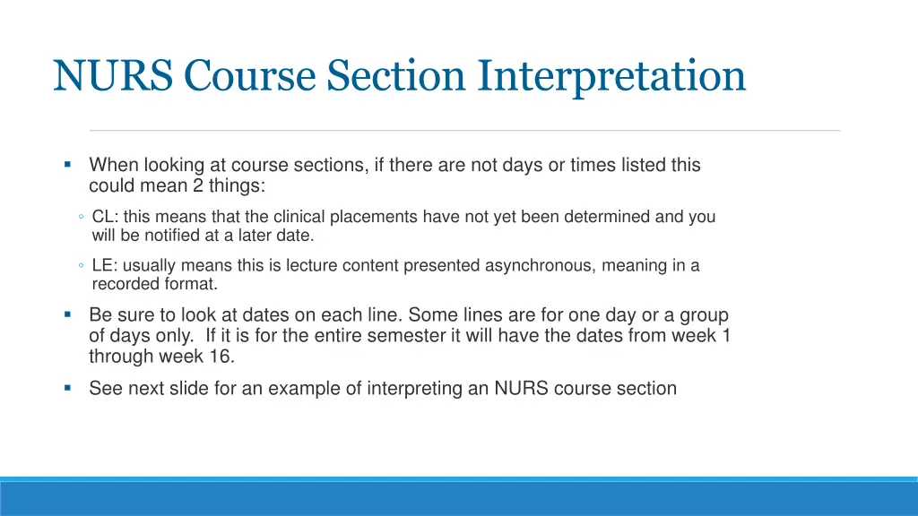 nurs course section interpretation