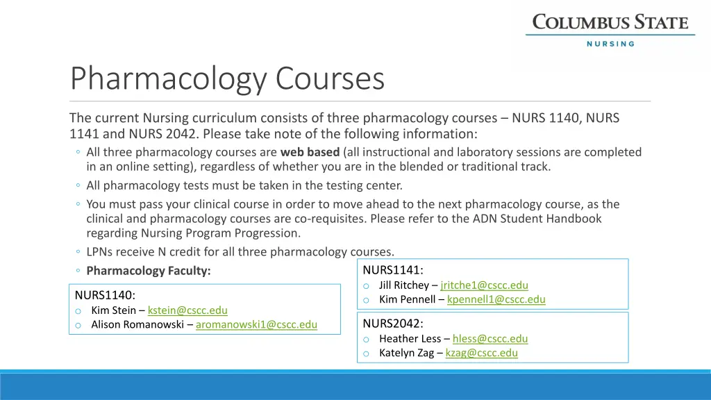 pharmacology courses