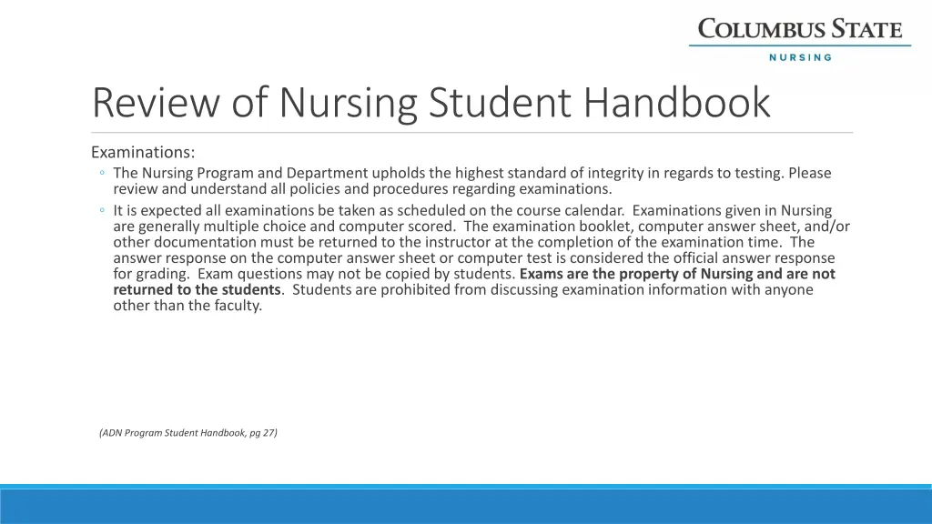 review of nursing student handbook 3