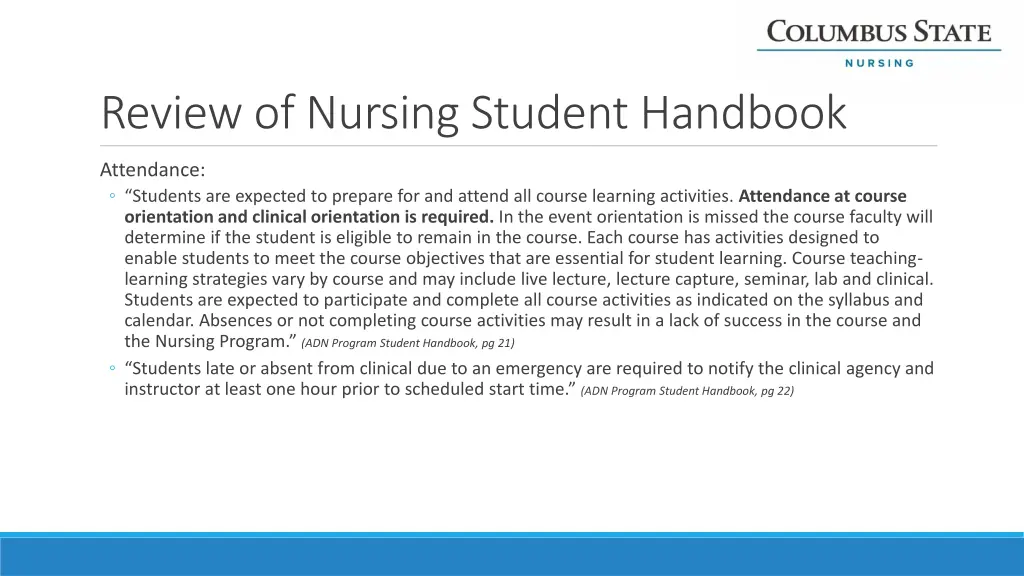 review of nursing student handbook 4