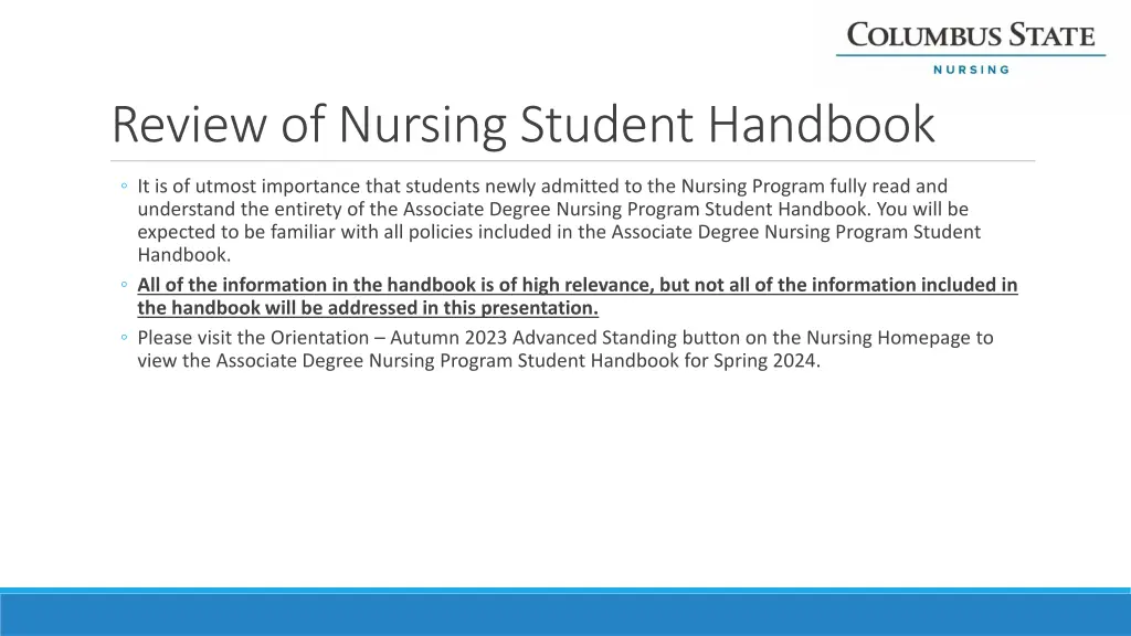 review of nursing student handbook