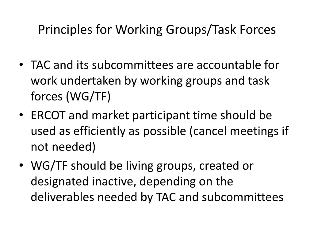 principles for working groups task forces