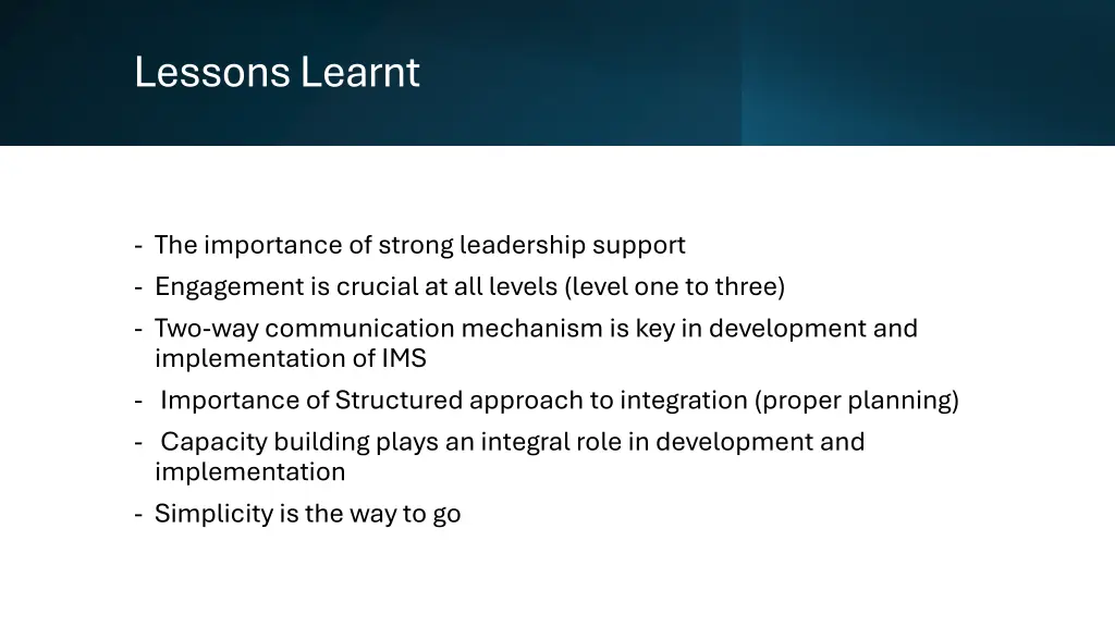 lessons learnt