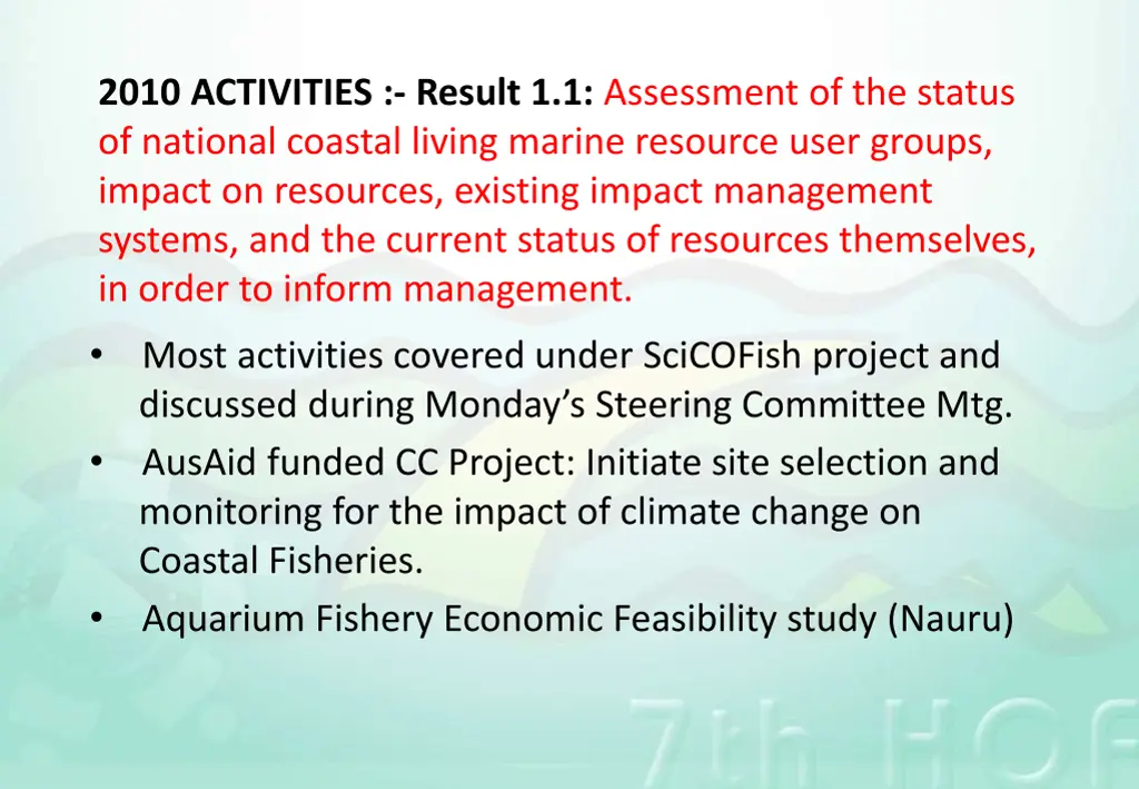 2010 activities result 1 1 assessment