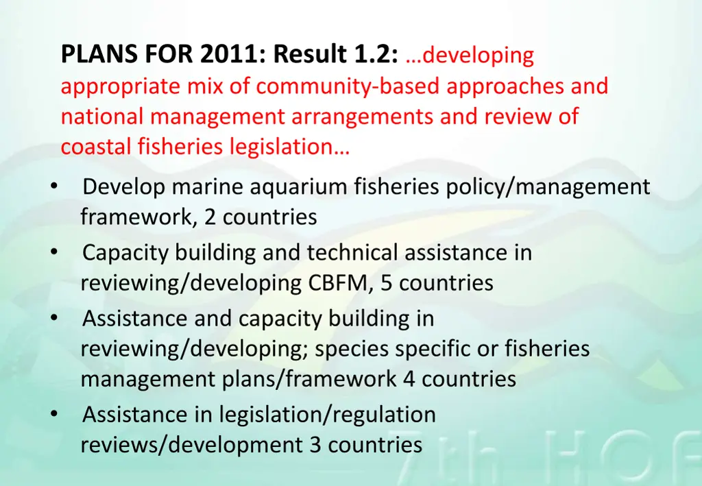 plans for 2011 result 1 2 developing appropriate
