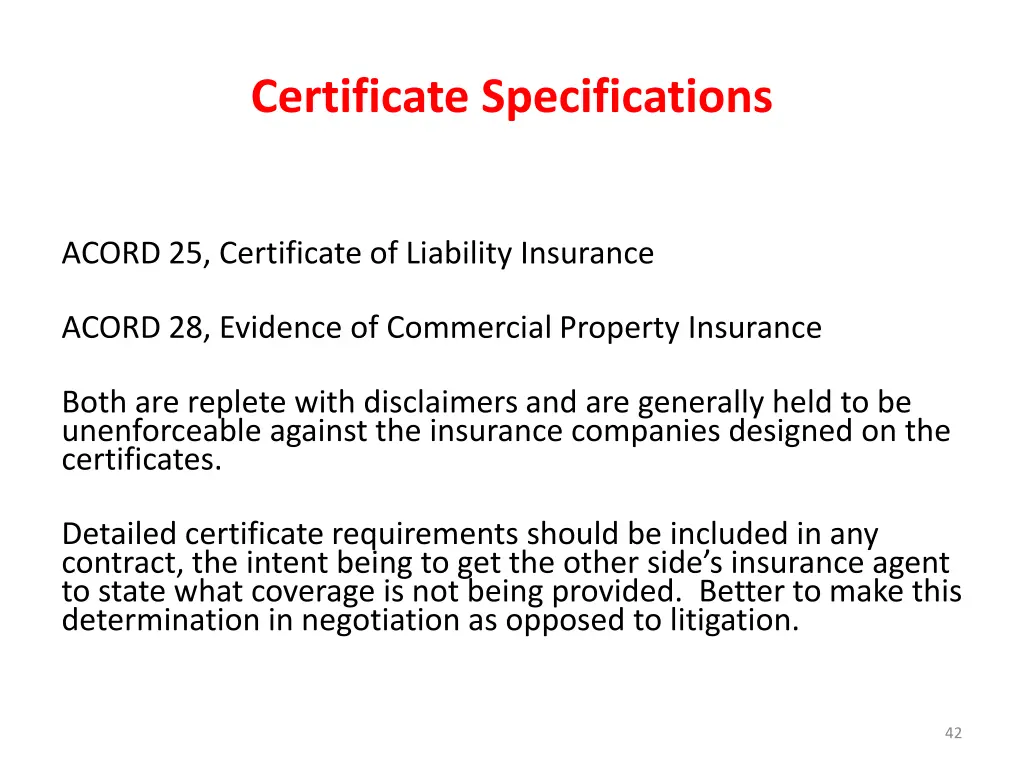 certificate specifications