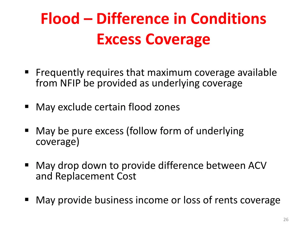 flood difference in conditions excess coverage