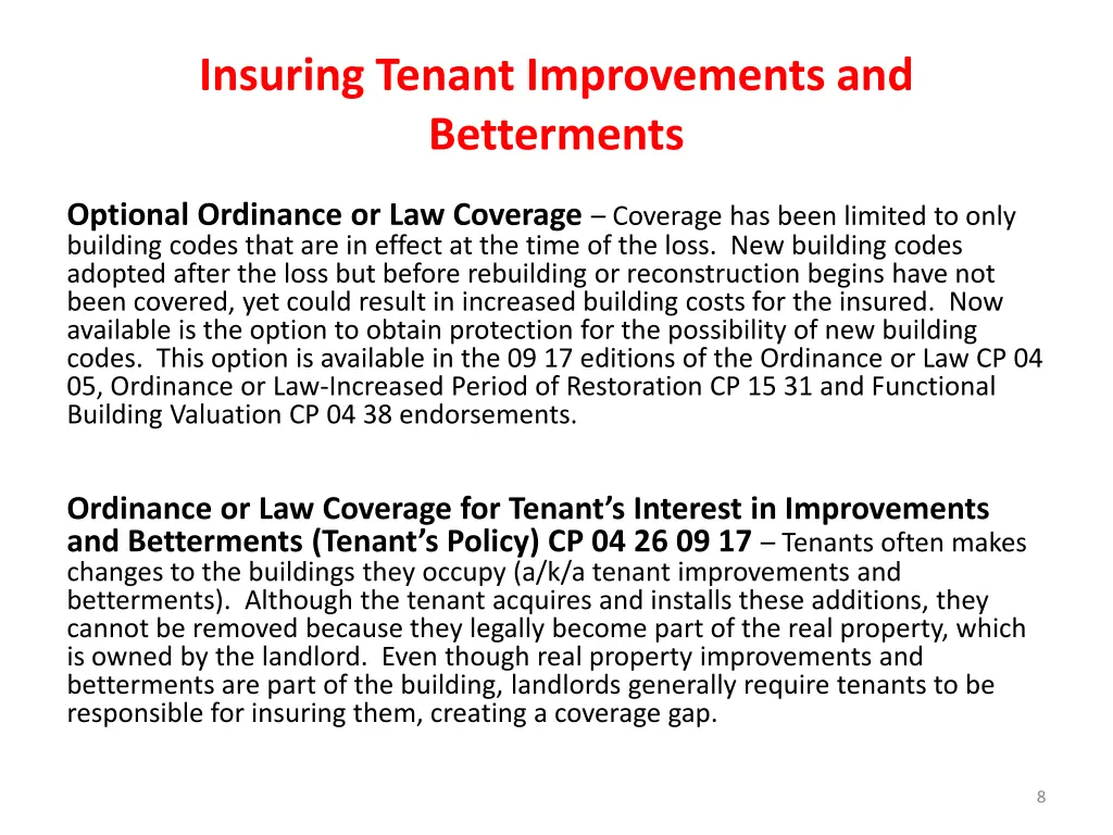 insuring tenant improvements and betterments 2