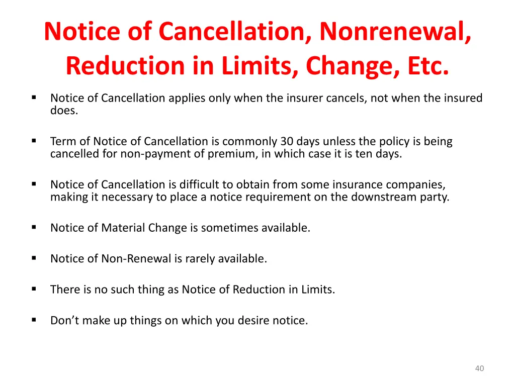 notice of cancellation nonrenewal reduction