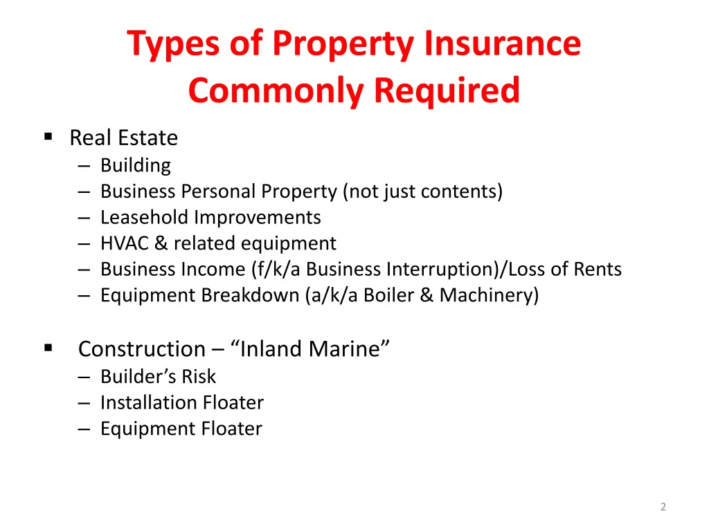 types of property insurance commonly required