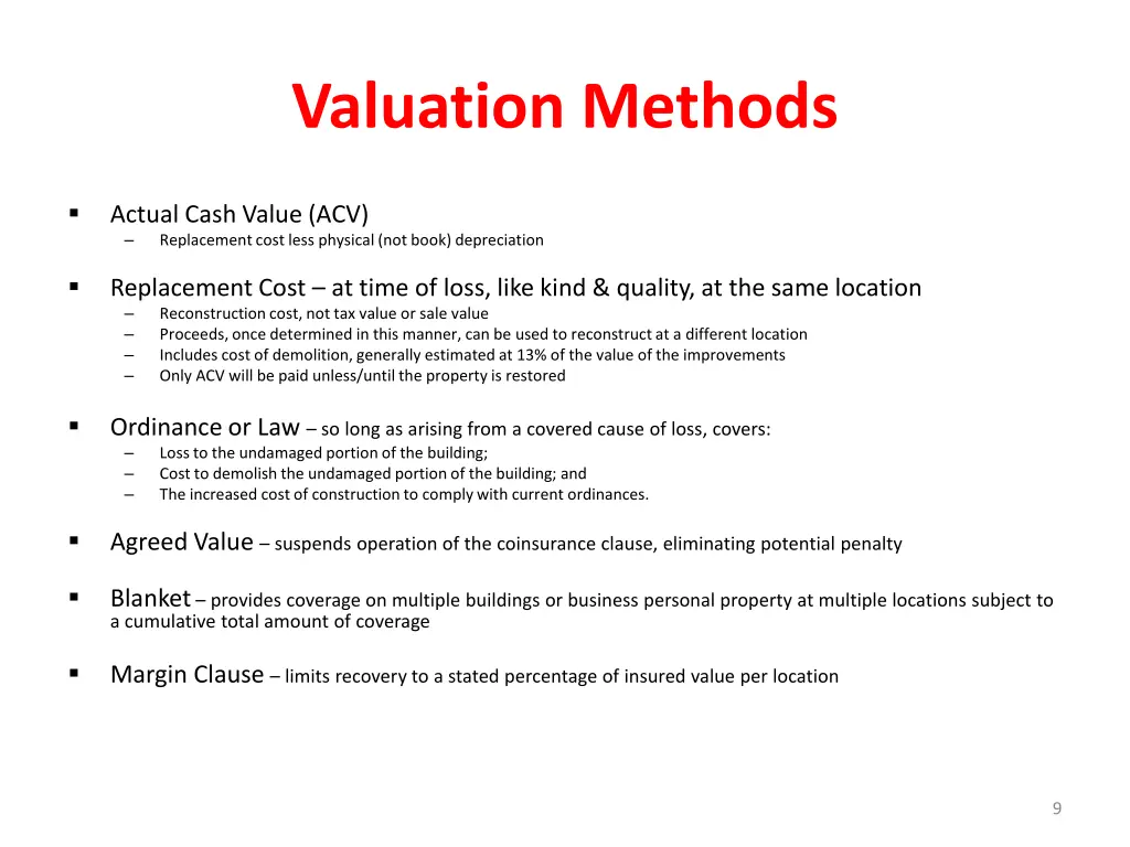 valuation methods