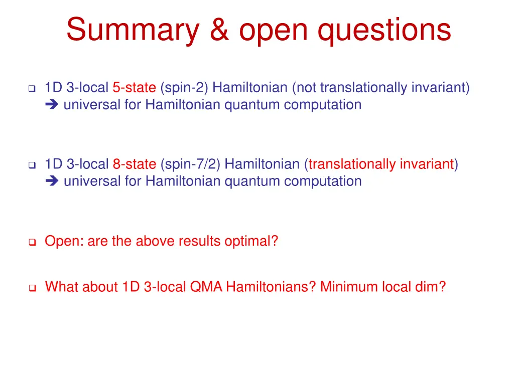 summary open questions