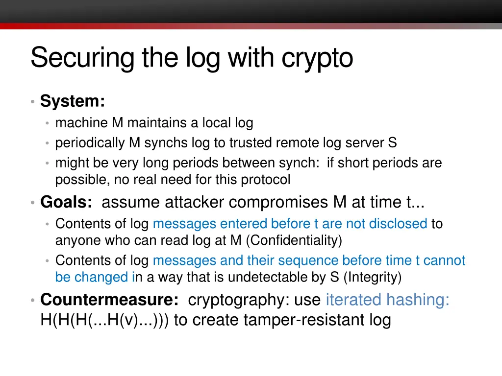 securing the log with crypto 1