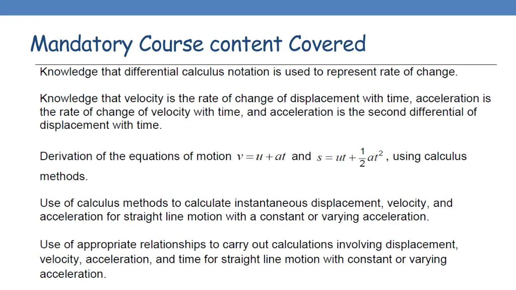 mandatory course content covered